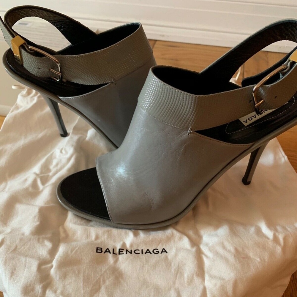Balenciaga Leather Heel Sandal Pelle S Cuoio